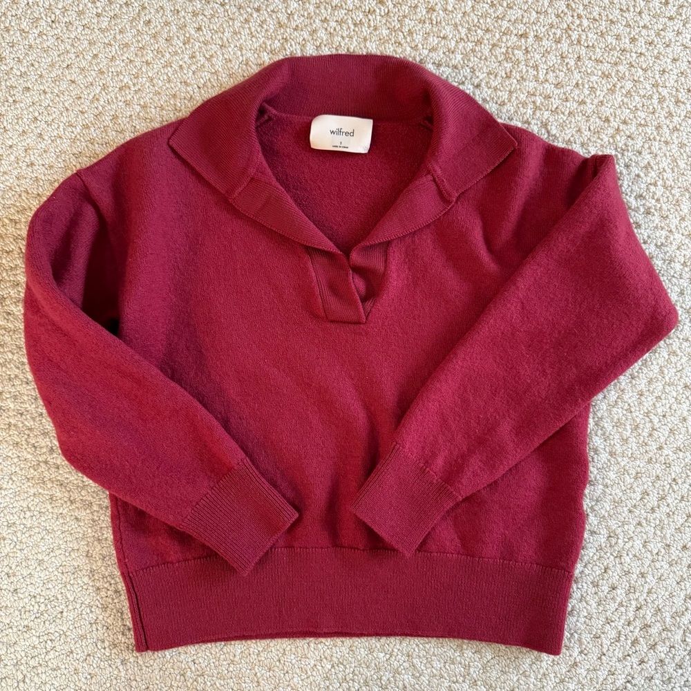 Wilfred Deep Wine Red V-Neck Pullover Sweater